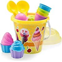 Top Race Juego de moldes para la playa- helados y pasteles- juego de 14 piezas con cubo grande de helado de 22-8 cm…